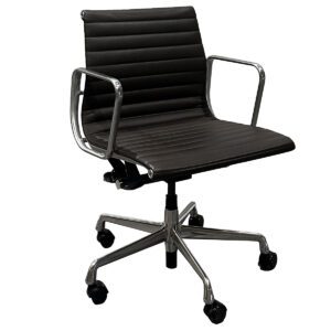 Used Herman Miller Eames Aluminum Group Mid-Back Conference Chair in Black Leather