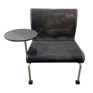 Used Mesh-Back & Seat Tablet Chair – Black This tablet chair is a practical solution for training rooms, classrooms, and collaborative spaces where flexibility and quick reconfiguration are important. Mesh back and seat for breathable, comfortable seating Integrated tablet arm for note-taking or laptop use Mobile base with casters for easy repositioning Compact footprint suitable for high-density seating layouts Dimensions: 30"D x 24"W x 32"H Ideal for training rooms, conference breakout areas, classrooms, and collaborative workspaces.