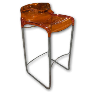 Used Clear Orange Bar-Height Stool with Gray Metal Frame This bar-height stool features a clear orange molded seat paired with a sleek gray metal base, making it a strong fit for collaborative and café-style environments where durability and easy cleaning matter. Clear orange molded plastic seat Gray metal sled-style base with integrated footrest Bar-height seating Lightweight and easy to reposition Dimensions: 18"W x 14"D x 35"H Ideal for Breakrooms, collaboration spaces, café areas, and informal meeting zones.