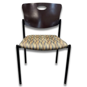 Gallery Used Wooden Back Side Chair with Pattern Upholstered Seat & Black Frame