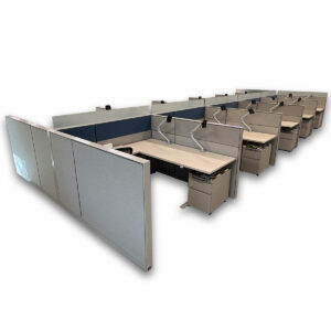 Gallery 2019 Herman Miller Canvas 6'x6' W/ Height Adjustable Desk & Glass - Blue Accent