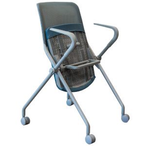 Gallery Used Sit On It Qwiz Series Mesh-Back Upholstered Seat Nesting Chair In Blue W/ Fog Frame