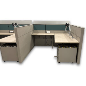 2019 Herman Miller Canvas 6'x6' W/ Height Adjustable Desk & Glass - Teal Accent 