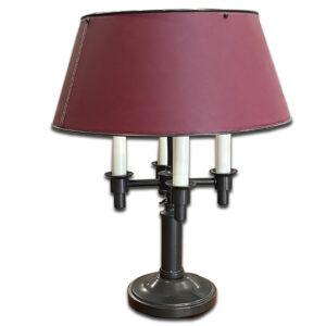 Used 28" H Red Table Lamp with Metal Base This table lamp features a deep red shade with a multi-stem metal base, providing a distinctive look that complements both classic and modern interiors. Designed for practical lighting, it’s ideal for desks, side tables, or reception areas. Red lampshade Metal base construction Multi-stem design Overall Dimensions: 17"W x 17"D x 28"H Perfect for office desks, reception areas, or residential spaces.