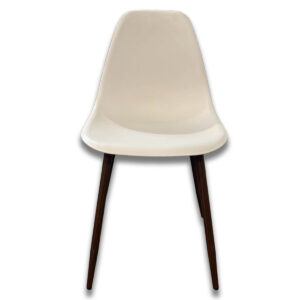 Gallery Used White Side Chair with Plastic Back and Walnut Finish Legs 