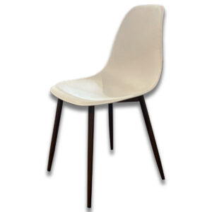 Used White Side Chair with Plastic Back and Walnut Finish Legs 