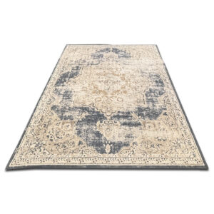 Used 96" W Area Rug – Gray, Brown, and Blue This rectangular area rug features a distressed medallion pattern in neutral gray, brown, and blue tones. It brings warmth and subtle texture to any space while remaining easy to pair with various furniture styles. Distressed medallion design Neutral gray, brown, and blue tones Low pile height for easy maintenance Dimensions: 96"W x 120"D x ½"H Perfect for offices, conference rooms, or lounge spaces.