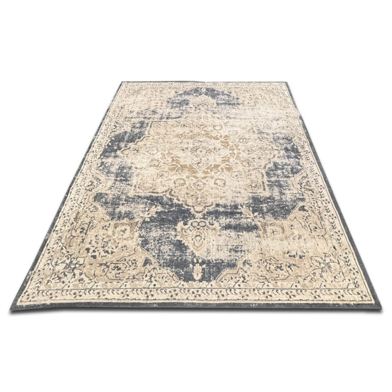 Used 96" W Area Rug – Gray, Brown, and Blue This rectangular area rug features a distressed medallion pattern in neutral gray, brown, and blue tones. It brings warmth and subtle texture to any space while remaining easy to pair with various furniture styles. Distressed medallion design Neutral gray, brown, and blue tones Low pile height for easy maintenance Dimensions: 96"W x 120"D x ½"H Perfect for offices, conference rooms, or lounge spaces.