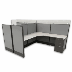 Used AIS Divi L-shape 6x6 Stations in Gray Fabric with Glass Panels & BBF Pedestal Efficient, professional workstations with gray fabric panels, partial glass toppers, and one box/box/file pedestal per station. Clean and modern, ideal for high-density office environments. 6' x 6' footprint per seat Gray fabric panels with partial glass Includes (1) BBF pedestal per station Configurations:   (1) pod of 10, (2) pods of 6 (1) pod of 5 Overall Dimensions:  Worksurface: Bridge: Panel: Glass: Ideal for growing teams, open-plan offices, and collaborative departments.