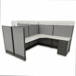 Used AIS Divi L-shape 6x6 Stations in Gray Fabric with Glass Panels & BBF Pedestal Efficient, professional workstations with gray fabric panels, partial glass toppers, and one box/box/file pedestal per station. Clean and modern, ideal for high-density office environments. 6' x 6' footprint per seat Gray fabric panels with partial glass Includes (1) BBF pedestal per station Configurations:   (1) pod of 10, (2) pods of 6 (1) pod of 5 Overall Dimensions:  Worksurface: Bridge: Panel: Glass: Ideal for growing teams, open-plan offices, and collaborative departments.