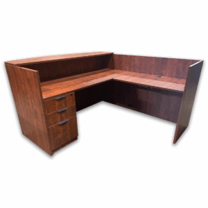 Gallery Used 71" W OTG L-Shape Reception Desk in American Dark Cherry W/ Pedestal – RH
