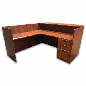 Gallery Used 71" W OTG L-Shape Reception Desk in American Dark Cherry W/ Pedestal –LH