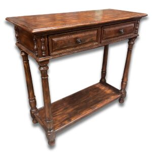Used 40" Traditional Distressed Walnut Wood Sofa Table with Two Drawers