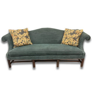Gallery Used 87″ W Traditional Green Upholstered Couch - Two Throw Pillows