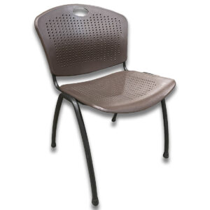Used Brown Armless Stacking Chair with Black Frame This armless stacking chair features a compact, lightweight design with a brown seat and a sturdy black metal frame. Easy to stack and store, it’s a practical choice for high-traffic areas where flexible seating is a must. Brown seat and back Black metal frame Armless design for compact stacking Dimensions: 22"W x 21"D x 33"H Ideal for breakrooms, training rooms, event spaces, and overflow guest seating.