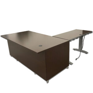 Used National Epic Series 72" W L-Shape Desk with 48" W Sit-Stand Return – Espresso, Left-Handed