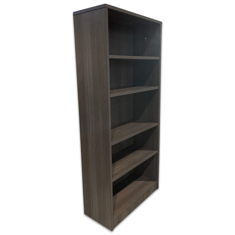 Used 31"W Grey Woodgrain 5-Shelf Bookcase A practical open bookcase designed for easy storage and display. Features a clean, modern laminate finish with adjustable shelves for flexible organization. Grey woodgrain laminate finish Five shelves (4 adjustable )  Ideal for books, binders, or display items Sturdy construction for commercial use Dimensions: 31 ½” W x 15"D x 71"H Perfect for offices, libraries, and shared work areas.