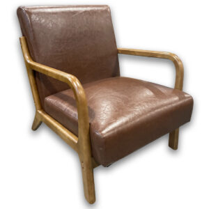 Used Brown Vinyl Lounge Chair w/ Wood Frame and Arms A comfortable lounge chair designed for reception or waiting areas, featuring brown vinyl upholstery and a solid wood frame for lasting support and easy maintenance. Brown vinyl seat and back Wood frame and armrests Supportive cushioned seating Dimensions: 23½″W x 32″D x 31″H Perfect for reception areas, lounge spaces, and guest seating.