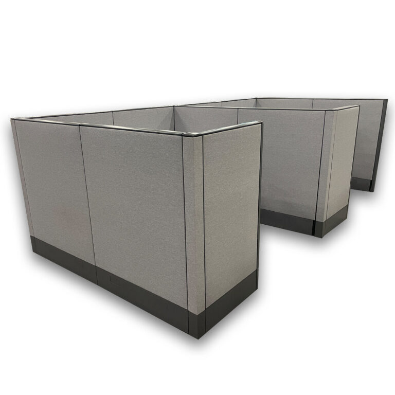 Used Haworth Premise 6’x6’ Cubicle Stations – 48”H Panels These Haworth Premise cubicle stations feature 48-inch-high panels with grey fabric and slate trim, offering a balance of privacy and openness in collaborative work environments. Each station includes a 72" worksurface with a 48" return and a box/box/file pedestal for convenient storage. 48"H panels with grey fabric and slate trim Box/Box/File pedestal for storage 6’x6’ configuration Panel Height: 48”H Dimensions:  72" W Worksurface 48" W Return Configurations:  Sold in Pod of 16, 10, 4 Sold in Runs of 6, 5 Ideal for open office layouts, commercial workspaces, and team environments.