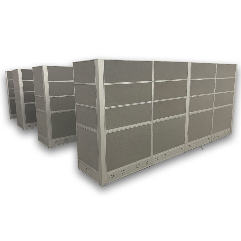 Used 6'x6' Drop-Down Panel Cubicle in Grey with Mobile Storage (Priced Per Seat) This cubicle system provides a functional workspace with drop-down panels for a balance of privacy and openness. Finished with white laminated worksurfaces, it includes a mobile storage pedestal for added convenience. Grey Panels, 65"H White Laminate Worksurfaces Drop-Down Panel Design Mobile Storage Pedestal Included Configurations:  (1) Pod of 8 (1) Pod of 6 (2) Run of 4 (2) Runs of 3 Dimensions: Worksurface: 71"W x 24"D x 29"H Return: 47"W x 24"D x 29"H Panel Height: 65"H Ideal for offices seeking efficient, flexible layouts while maintaining a professional appearance.