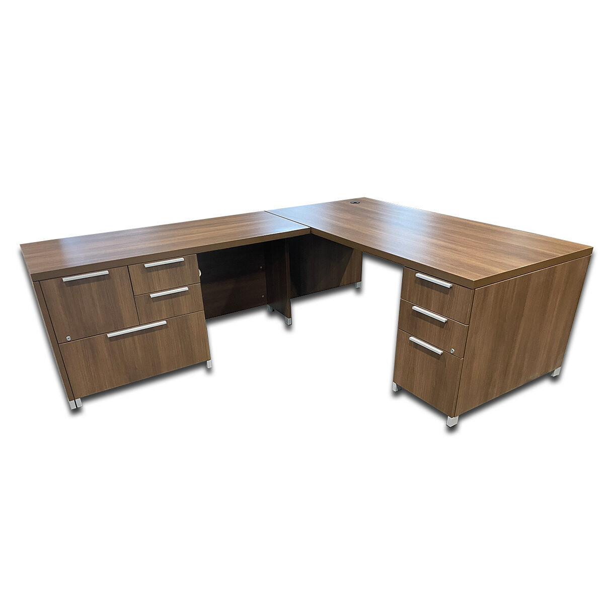Gallery Used 72″ W Group Lacasse Modern Walnut L-Shape Desk LH