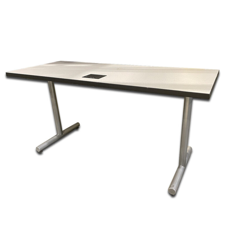Used 61" W White Training Table W/ Silver Legs & Power 