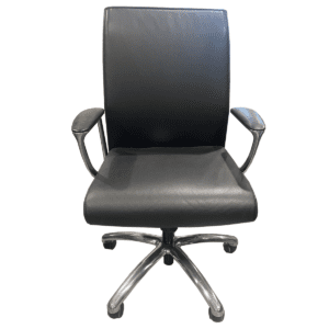 Gallery Allseating Zip Series Black Leather Conference Chair W/ Fixed Arms