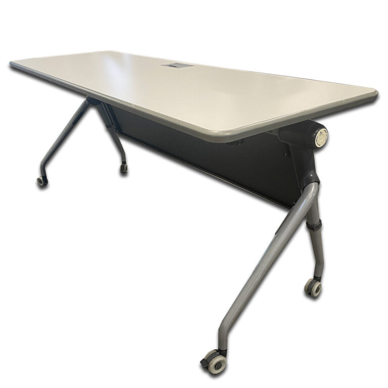 Used 72"W Flip-Top Training Table With Power  This 72-inch flip-top training table combines functionality with space efficiency, perfect for classrooms, training rooms, and collaborative office environments. Integrated power grommet for convenient device charging Flip-top design for compact nesting and easy storage Smooth mobility with locking casters Ganging latches Dimensions: 72"W × 24"D × 29"H Ideal for training rooms, flexible workspaces, and educational environments.
