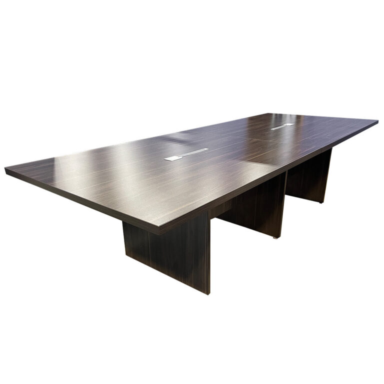 Used 10' W Rectangular Conference Table – Walnut Finish This used conference table provides a large, functional surface suitable for meetings, collaboration, and team discussions. Integrated power cutouts support modern connectivity needs. Rectangular conference table Walnut laminate work surface Panel base construction Integrated power cutouts Dimensions: 10W x 47 1/4D x 29 1/2H Ideal for offices, executive suites, and collaborative workspaces.