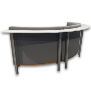 Gallery Used Curved 3-Piece Bench With Integrated Rear Worksurface & Round Ottoman - Grey