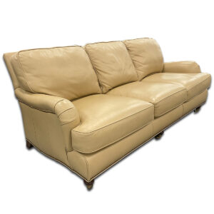 Used 86" W 3-Seat Cream Leather Sofa on Casters
