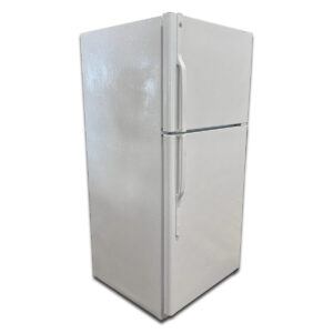 Used GE® ENERGY STAR® 18.22 Cu. Ft. Top-Freezer Refrigerator – White This GE® top-freezer refrigerator combines classic design with energy efficiency and user-friendly controls, making it ideal for breakrooms, offices, or home use. Upfront temperature controls: Easy access to regulate both fresh food and freezer sections. Adjustable spillproof glass shelves: Raised edges contain spills for effortless cleanup. Adjustable-humidity crisper drawers: Keeps fruits and vegetables fresher for longer. Large adjustable door bins: Perfect for storing oversized containers and maximizing shelf space. Spillproof freezer floor: Seamless design for quick and easy cleaning. Wire freezer shelf: Enhances organization and visibility in the freezer. Never clean condenser: Sealed compartment prevents dust buildup and reduces maintenance. Model #: GTH18KBXWW Dimensions: 31"W x 32"D x 68"H Perfect for offices, break areas, or shared spaces needing reliable, energy-efficient refrigeration.