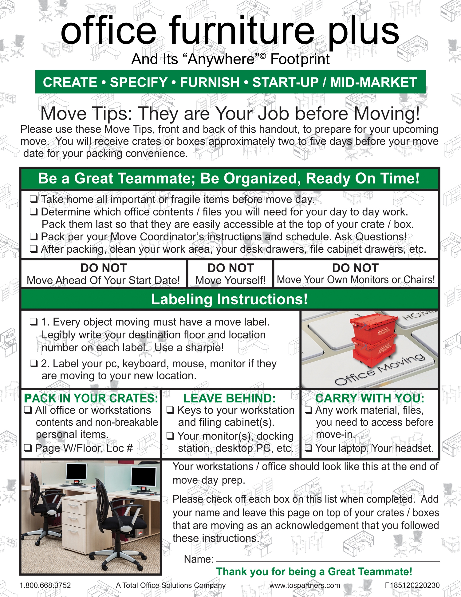 Office Furniture Plus project plan