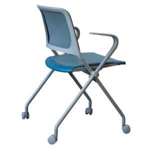 Gallery Used Sit On It Qwiz Series Mesh-Back Upholstered Seat Nesting Chair In Blue W/ Fog Frame