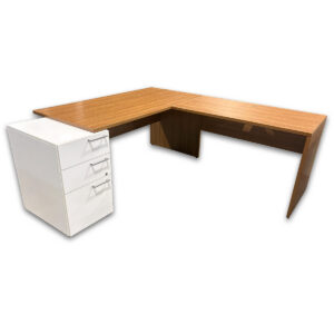 Gallery Used 71″ W Group Lacasse L-Shape Desk W/Pedestal – Modern Walnut / White