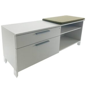 Allsteel White Storage Credenza With Green Pillow Topper Left Hand