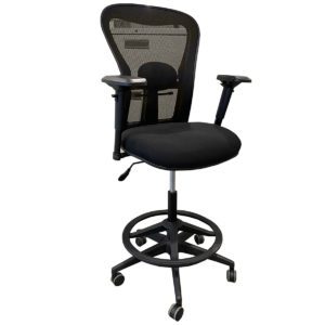 Black Mesh Back Stool W/ Ratchet Back Adjustable Lumbar & Upholstered Fabric Seat